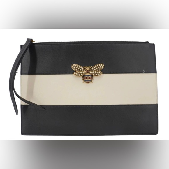 Gucci Handbags - Gucci Striped Calfskin Queen Margaret Bee Clutch